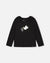 Deux par Deux Long Sleeve Organic Cotton Printed Top with Frills - Anthracite / Black