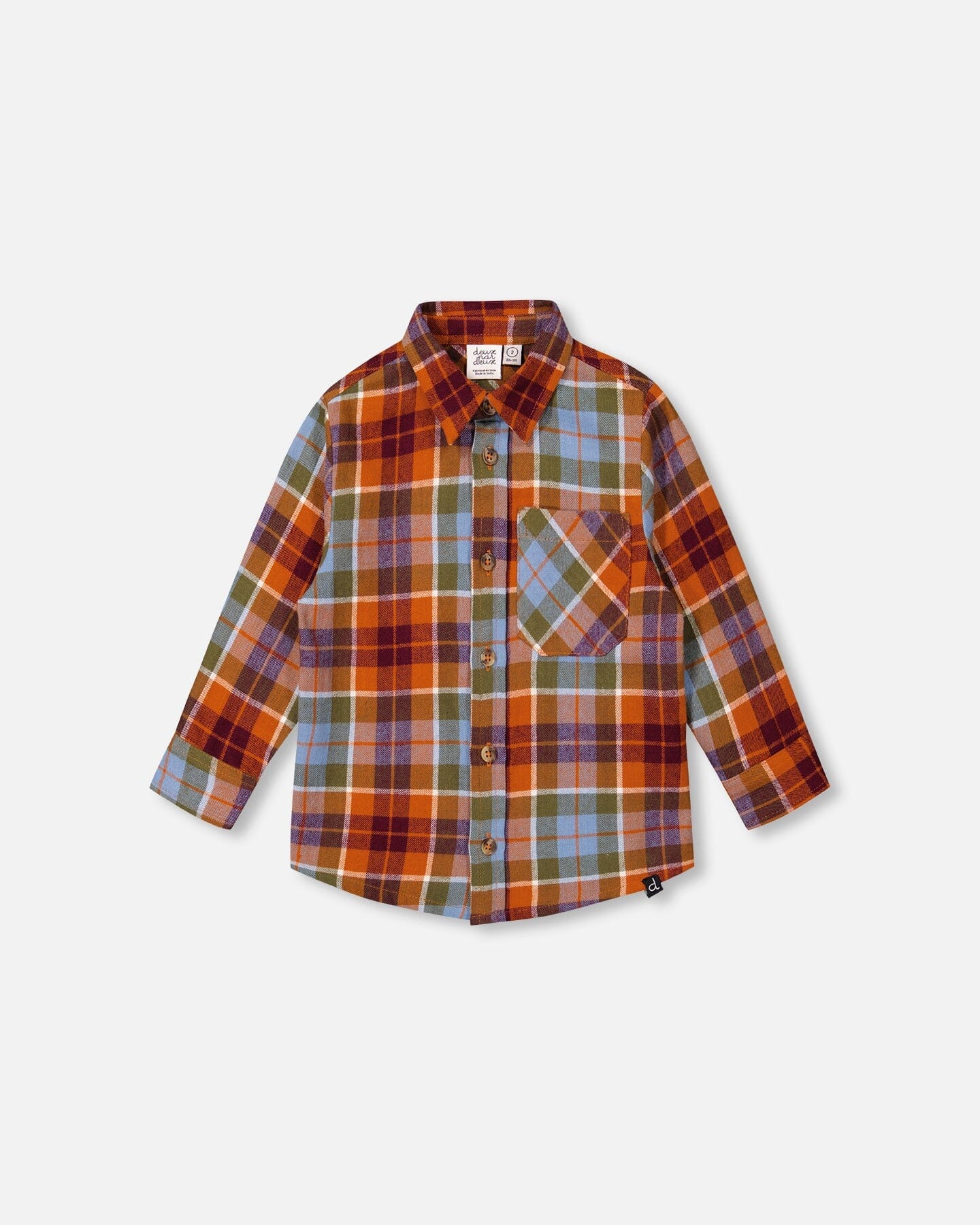 Deux par Deux Plaid Flannel Shirt - Adobe / Orange and Blue
