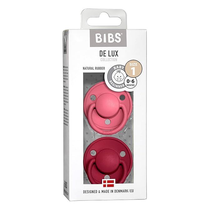 BIBS Pacifiers De Lux, BPA-Free Natural Rubber Baby Pacifier, Made in  Denmark