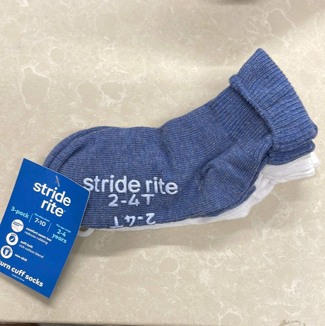 Stride Rite Unisex turn cuff Socks 3-pair - blue/white