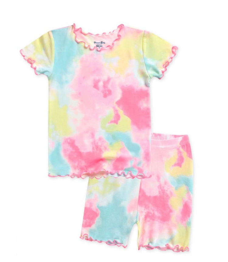 Vaenait Tie Dye Short Sleeve PJs - Yellow/Pink/Blue