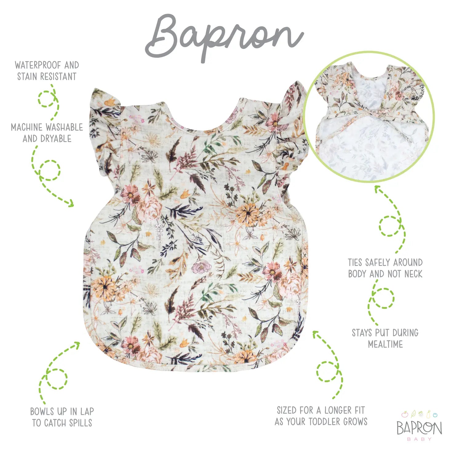 Bapron Delilah Floral Flutter - Toddler & Preschool Sizes
