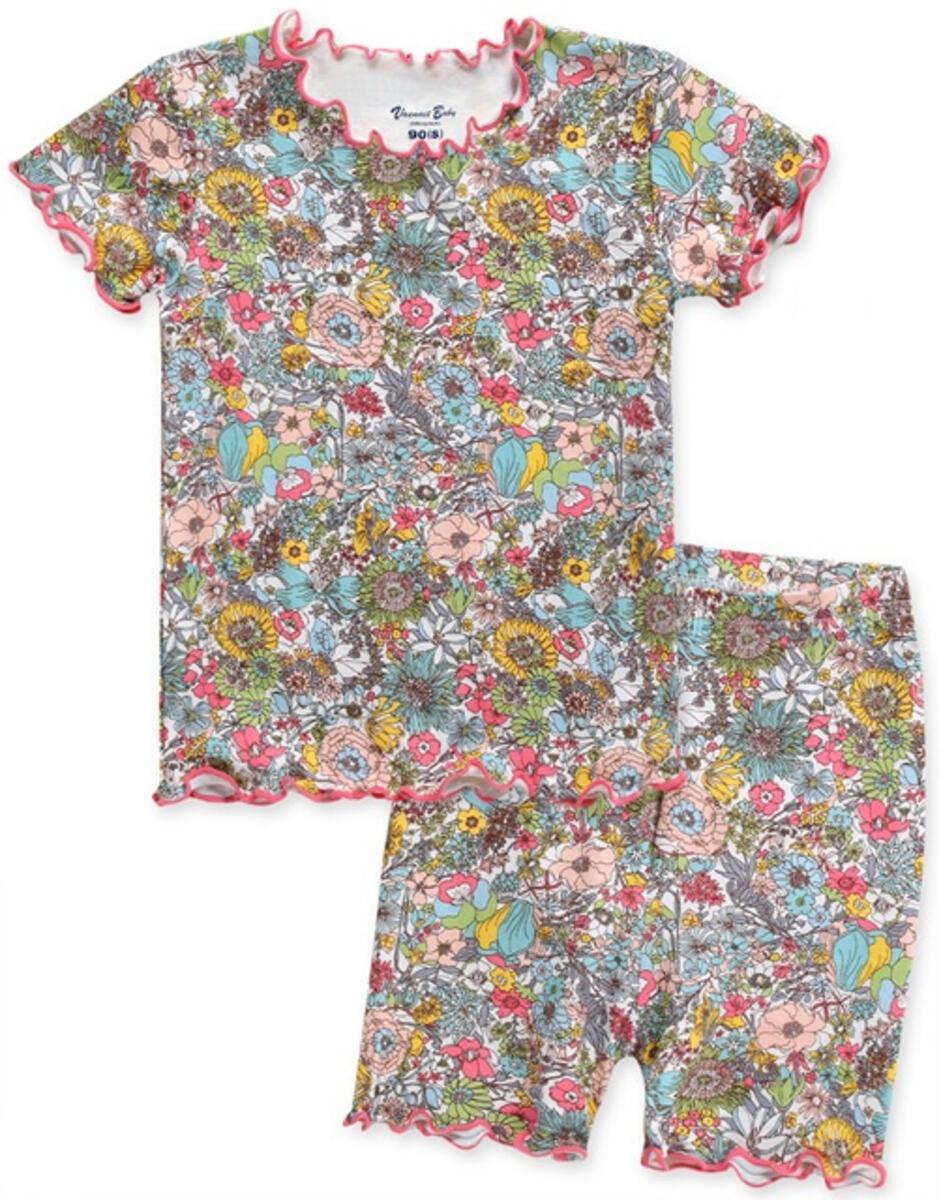 Vaenait Shirring Short Sleeve PJs - Floral