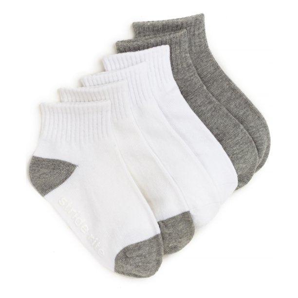 Stride Rite Unisex Ankle Socks 3 Pair - White & Grey