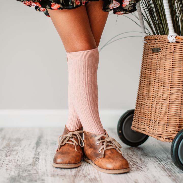 Little Stocking Co. Cable Knit Knee High Socks - Blush