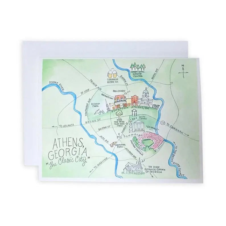 Natty Michele Paperie Athens, Georgia Watercolor Map Card