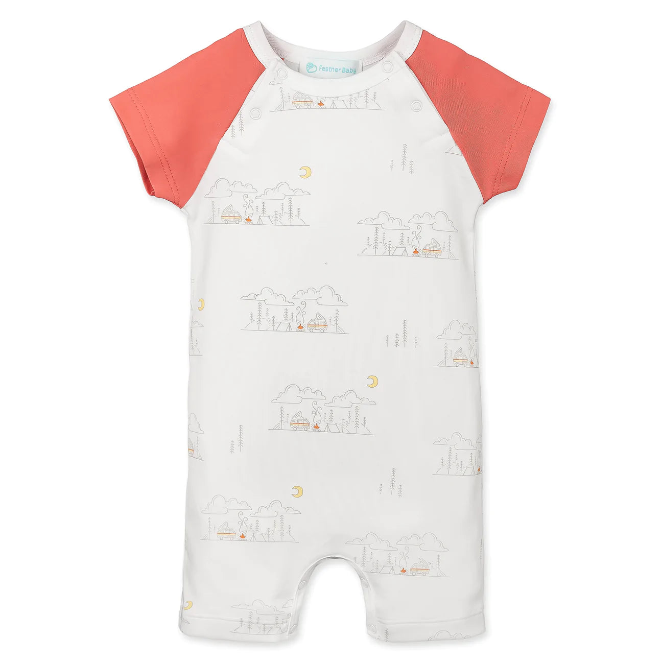 Feather Baby Sailor Romper - Campsite on White