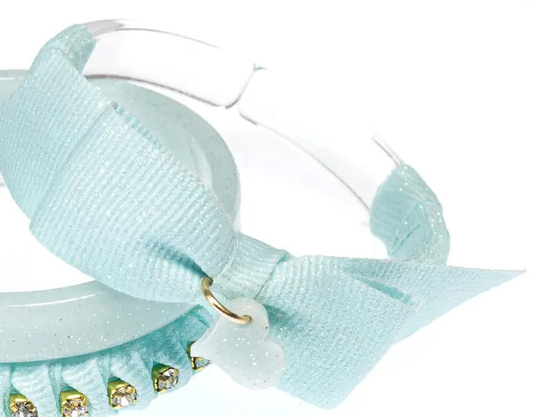 Lilies & Roses Single Fancy Mint Bangle Bracelet - Mint Fabric Bow / Solid Mint Sparkle / Mint Fabric with Gold