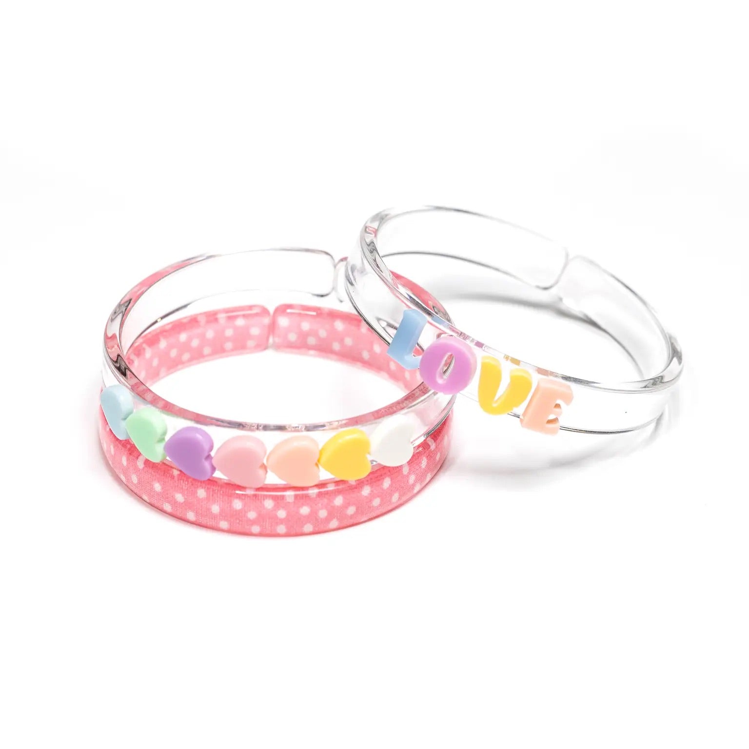 Lilies & Roses Single Candy Color Bangle Bracelet - LOVE / Hearts / Pink with Dots