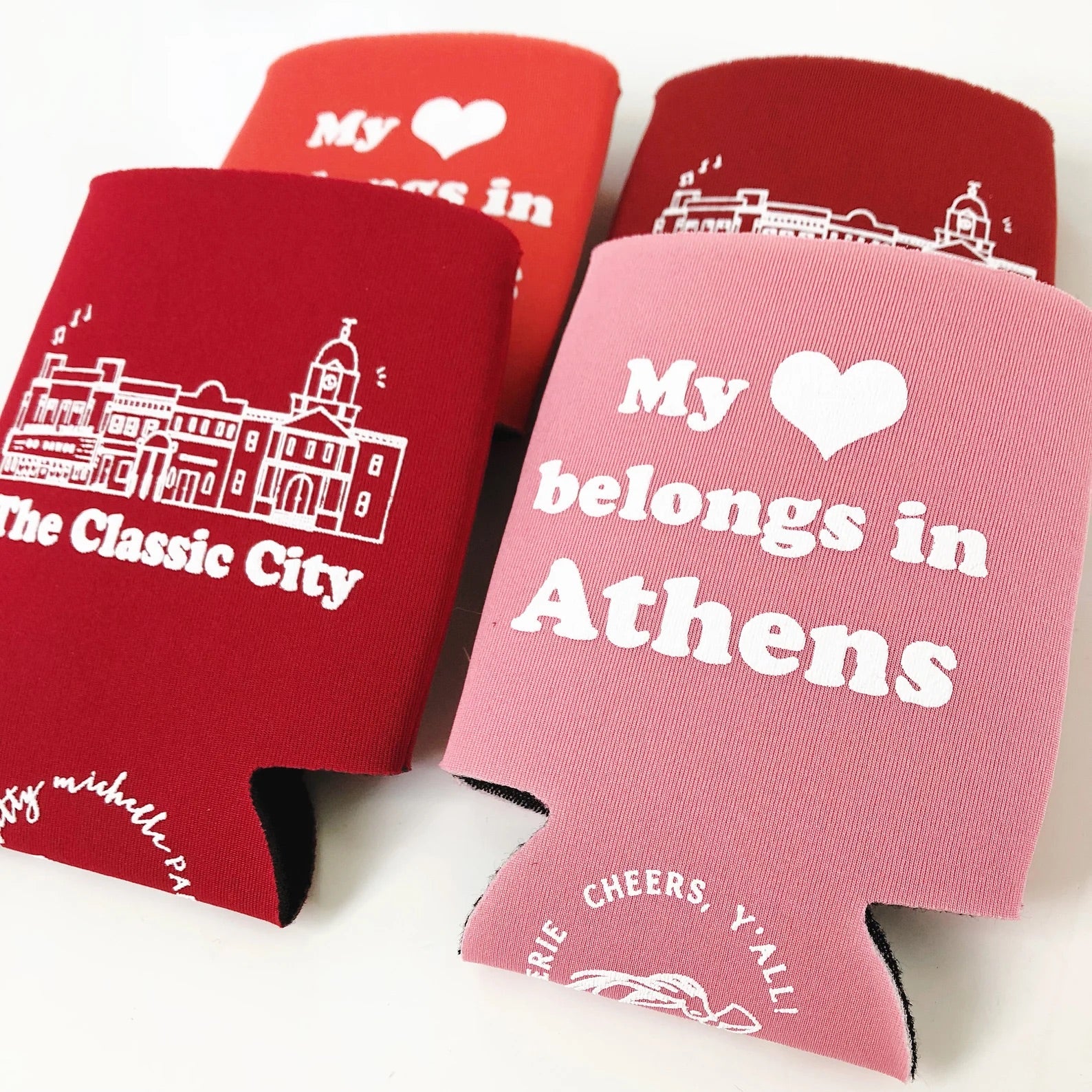 Natty Michele Paperie Athens, Georgia Map & Classic City “My Heart Belongs in Athens” Drink Insulator - Pink