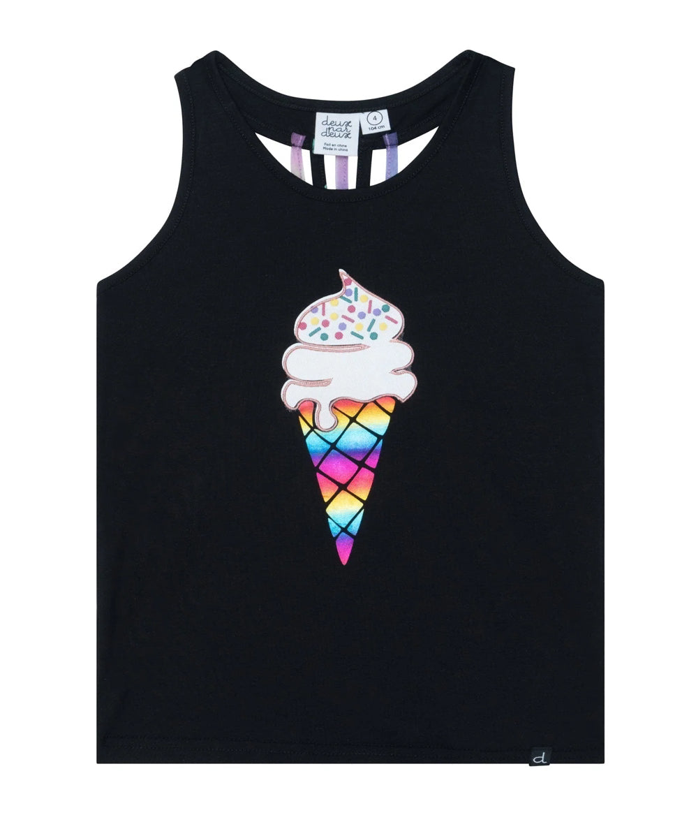 Deux Par Deux Tank Top with Back Straps Black