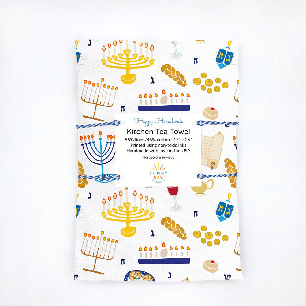 Happy Hanukkah Linen Cotton Tea Towel